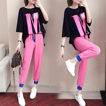 women's casual sports suit summer 2020 new Korean style loose slim print t-shirt hip-hop plus size two-piece set