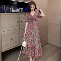 European station womens European goods tide 2020 summer new medium-long slim slim fashion temperament floral dress