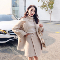 Europe station 2020 autumn and winter new socialite temperament medium-long coat wool coat two-piece suit womens short skirt