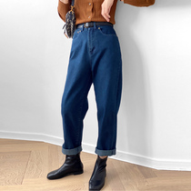 Europe station 2020 autumn new high waist washed jeans womens straight French retro loose wide leg pants trousers