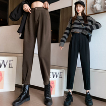 European station spring thin and wild loose wool radish pants high waist casual pants womens nine-point pants bundle feet Harun pants