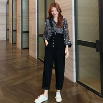 European station new foreign style professional fried street fashion Royal Sister temperament goddess Fan shirt bib pants two-piece suit autumn