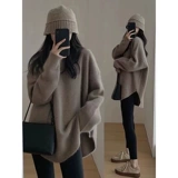 Бархатный демисезонный длинный японский ретро трикотажный свитер, средней длины