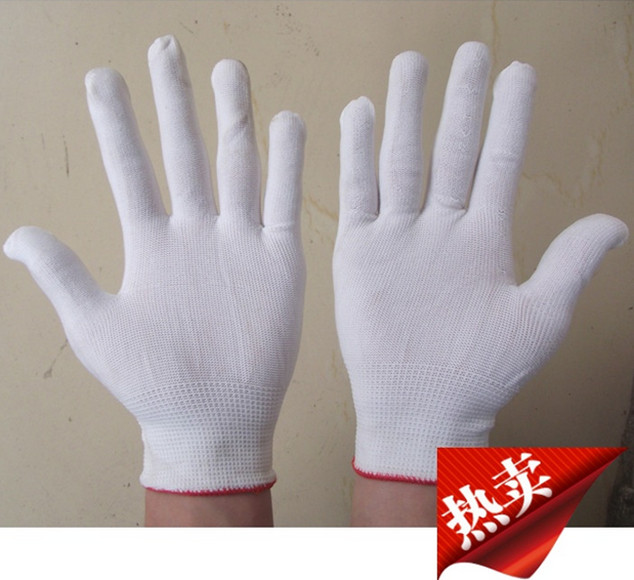 Knitted 13-pin nylon glove dust-free glove assembly gloves White glove working gloves