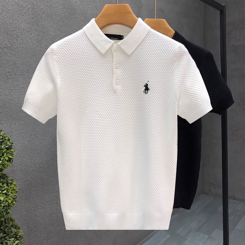Musonmu Ice Silk Thin Knitted Short-Sleeved Polo Shirt Men's Summer Embroidered Half-Sleeved Casual Trendy Brand Paul T-Shirt