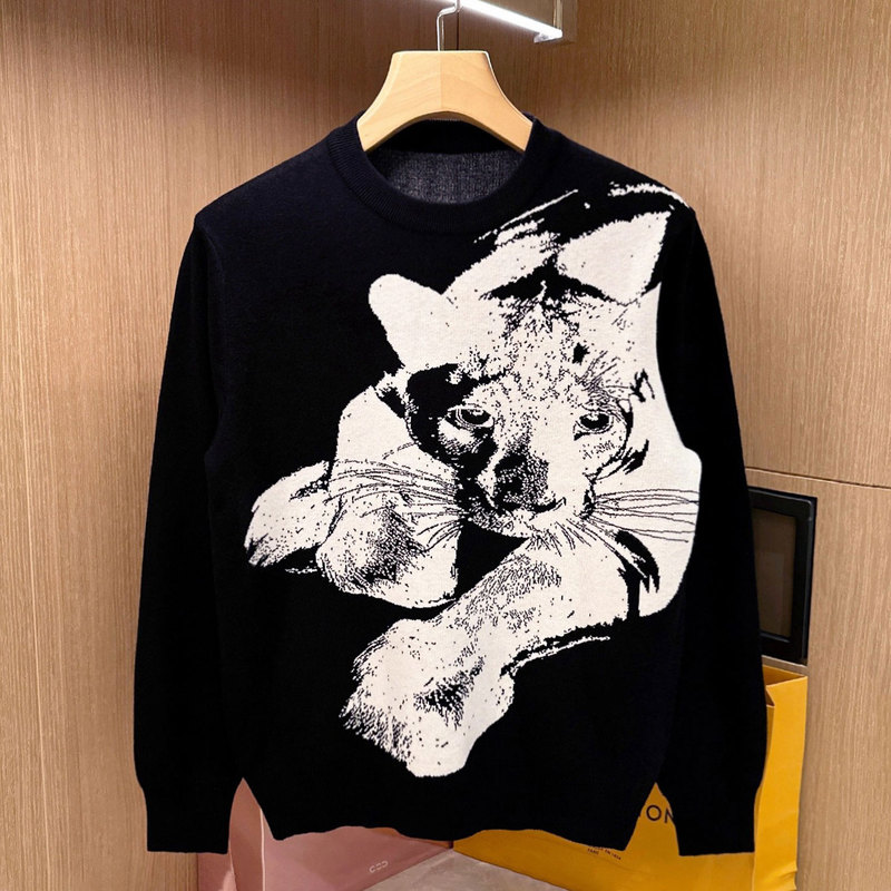 Musonmu Trendy Retro Leopard Jacquard Knit Sweater for Men, Autumn and Winter Thickened Warm Casual Sweater Base Layer