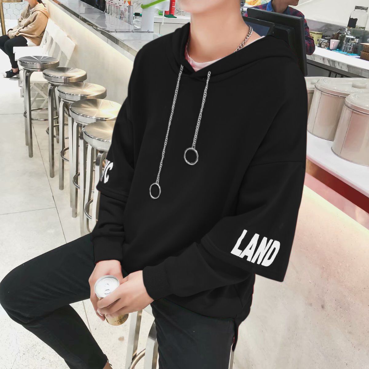 Mùa thu les đẹp trai t-uốn cong Phiên bản Hàn Quốc của xu hướng BF gió hip-hop Áo len nam hip-hop hiphop áo khoác trùm đầu hoodie cặp