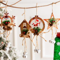 Christmas decorations bells hanging ornaments snowflakes old hanging shops doors and windows wind chimes scene layout