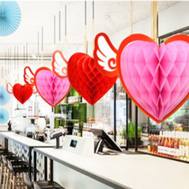  Mid-Autumn Festival National Day decoration arrangement Heart-shaped charm Flower ball pendant Creative jewelry store ceiling house top pendant