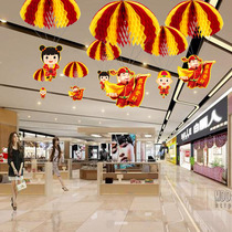New years Spring Festival decoration ceiling pendant creative hanging decoration New Year shop roof layout parachute hanging decoration dress