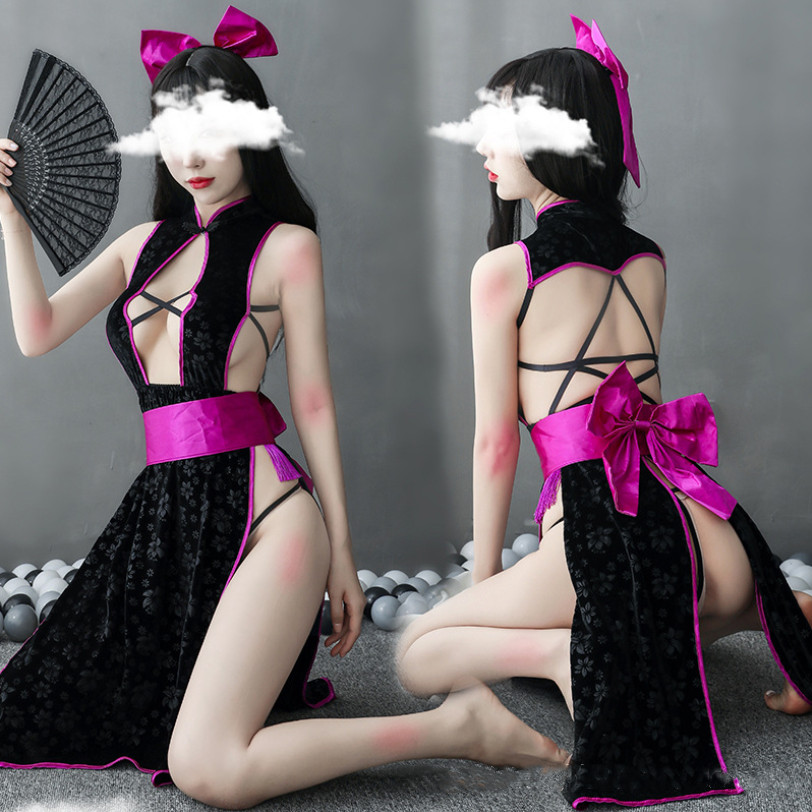 The Japanese department doesn't know about the fire dance retro qipao sexy side opening fork and sleepy dress butterfly knot waist seal fire spicy manga kimono