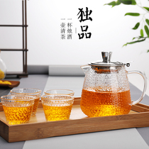  Hammer pattern glass teapot glass leakage can be heated and filtered to make tea pot Household high temperature resistant tea water separation tea set