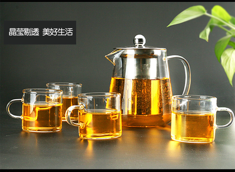 Bộ trà hoa thủy tinh chịu nhiệt Gao Peng đặt bộ phòng khách nhà trà bộ ấm trà với bộ lọc trà - Trà sứ bộ tách trà