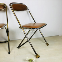 Old Shanghai nostalgic cultural revolution antique single steel pipe folding chair furniture old folding chair stool collection