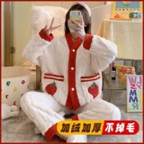 Демисезонная коралловая бархатная пижама, лонгслив, фланелевый комплект, увеличенная толщина