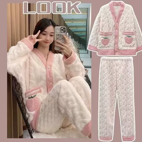 Демисезонная пижама, демисезонный фланелевый удерживающий тепло кардиган, коралловый бархатный комплект, увеличенная толщина