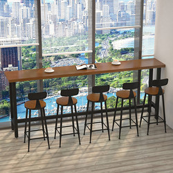 Solid Wood Bar Table Home Balcony Wall-Mounted Long Narrow Table Milk Tea Shop Cafe Bar High Table and Chair Combination