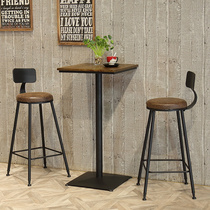 Bar solid wood small round table Nordic Wrought iron modern simple leisure Cafe milk tea shop High stool table and chair combination