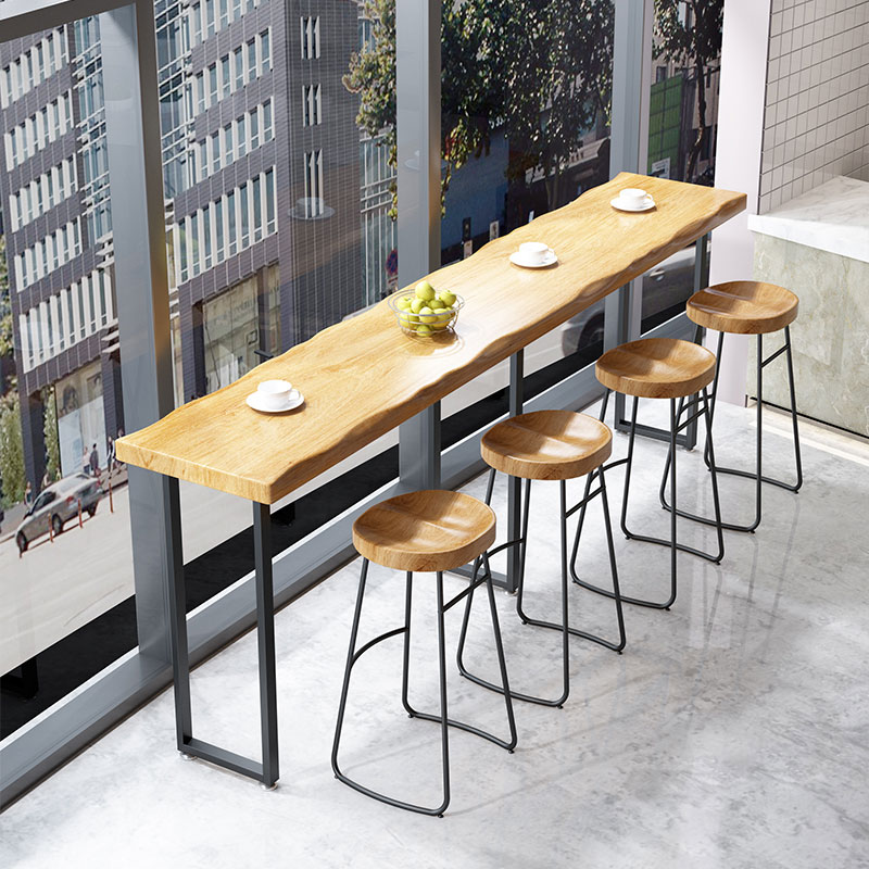 Bar table solid wood table and chairs Family with leaning against wall strip Bar table and chairs Creative coffee milk tea shop table and chairs combination