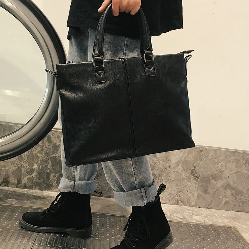 Hong Kong Cowhide Office Bag Tide Men's Bag Leisure Business Travel Electric Bag Shoulder Bag Simple Men's Hand bag