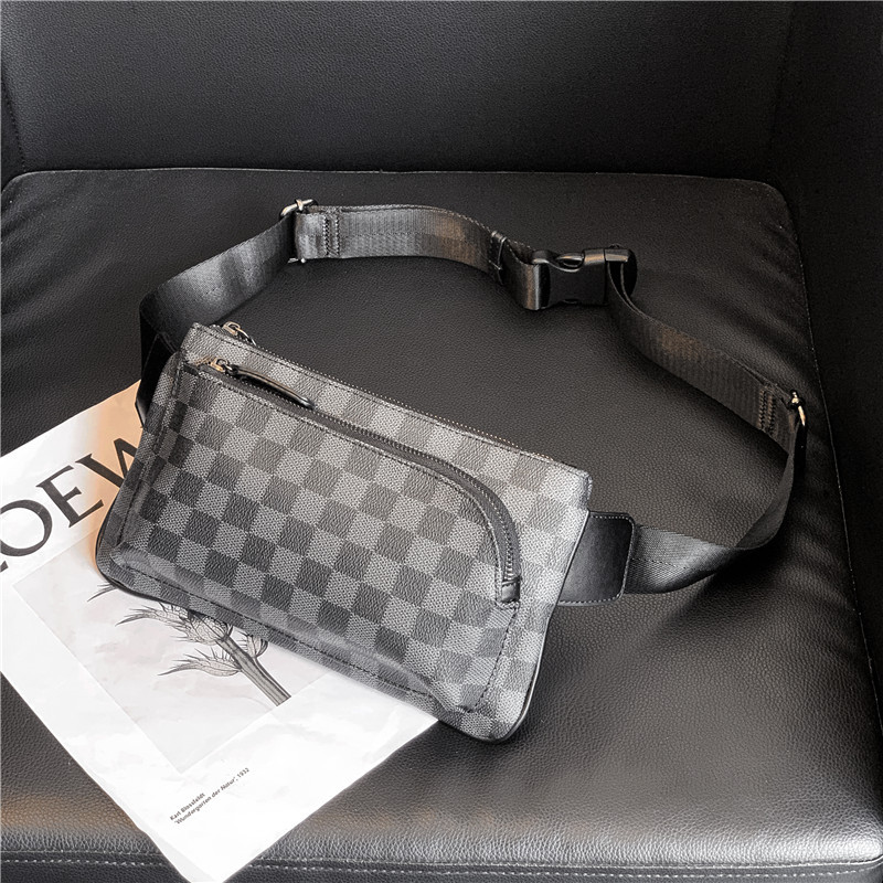 Hong Kong Plaid Chest Bag Street Bull Leather Single Shoulder Bag Men's Purse Tide Card Fashion Men's Bag 100 Hitched Satchel Bag