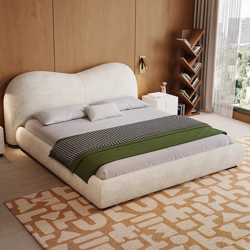 Cream Chenille Fabric Bed 2m X 2.2m Large Bed Master Bedroom High-End Elegant Upholstered Bed Double Bed Wedding Bed