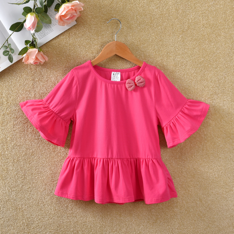 Áo thun bé gái mùa hè Áo thun cotton tay ngắn cho bé 2018 áo sơ mi trẻ em lớn mới của trẻ em Hàn Quốc áo sơ mi màu rắn - Áo thun áo thun bé gái 6 tuổi