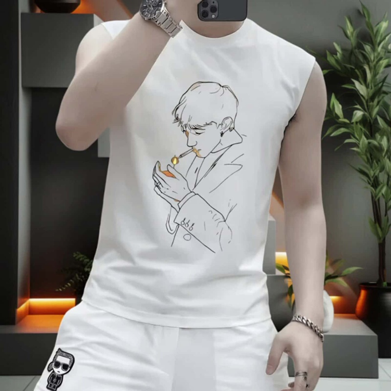 Summer New Style Round Neck Sleeveless T-Shirt for Men, Trendy Pure Cotton Printed Fashion Versatile Casual Sports Vest Summer New Style Round Neck Sleeveless T-Shirt for Men, Trendy Pure Cotton Printed Fashion Versatile Casual Sports Vest