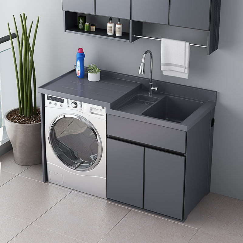 Balcony washing machine cabinet washbasin integrated combination quartz stone countertop with washboard laundry table washbasin cut corner custom
