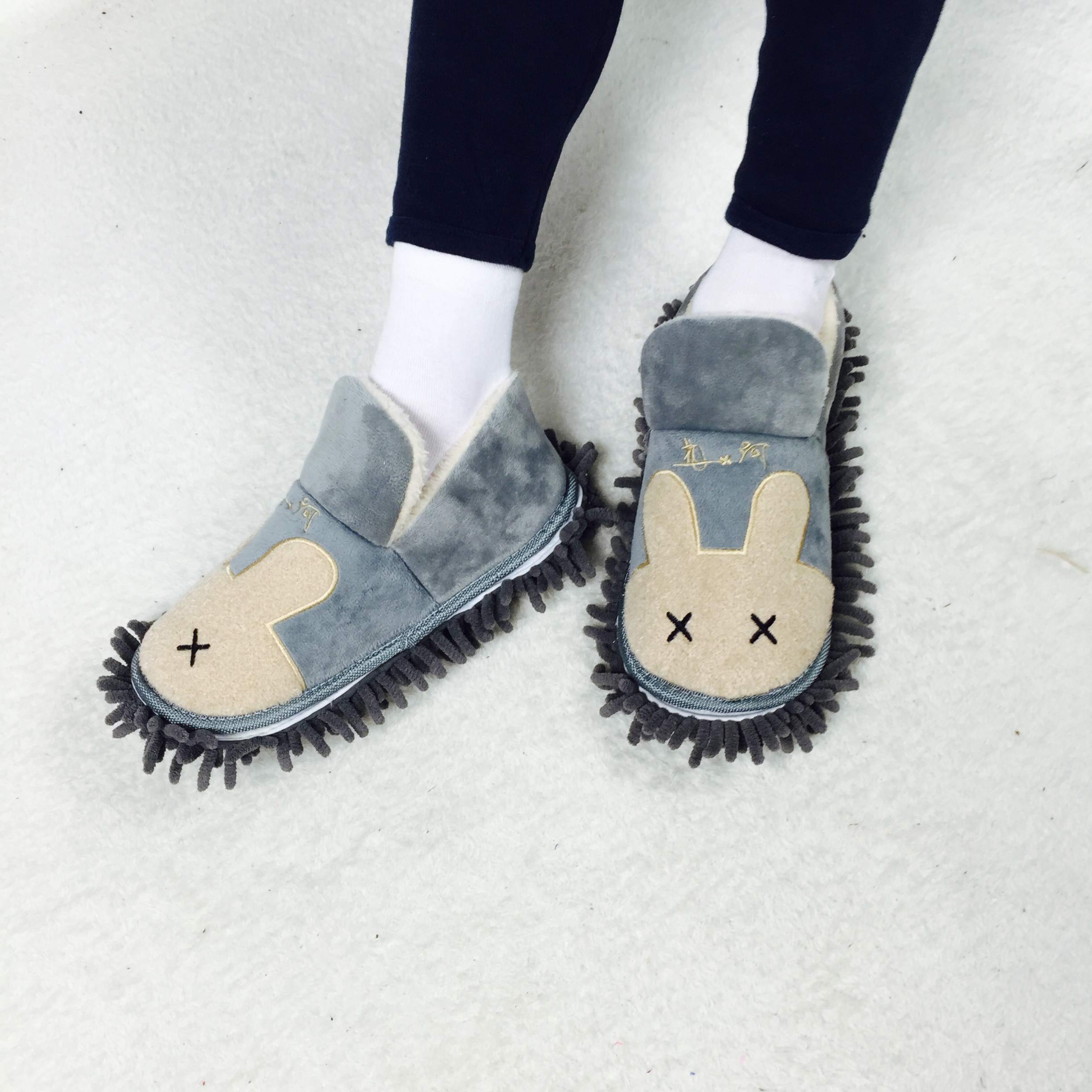 Thickened all-inclusive heel woolen floor mute floor mute warm shoes removable and wash lazy people floor slippers