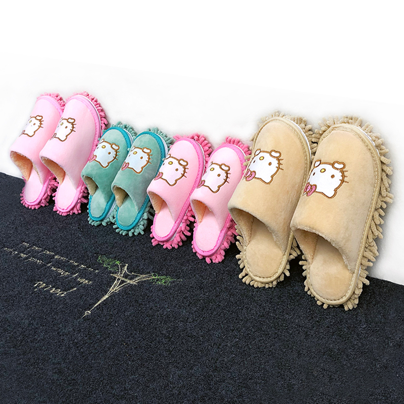 Winter parent-child cartoon lazy mopping slippers floor mopping slippers thick sole detachable mop shoes