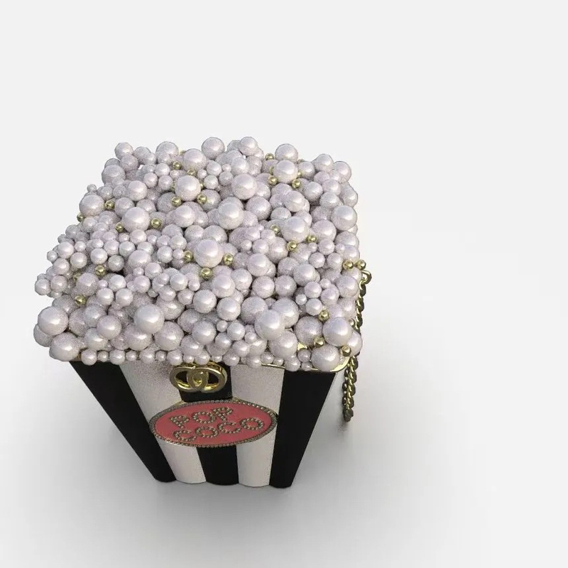 2025 New Popcorn Crossbody Bag with Unique Charm, 24K Acrylic Pearl Popcorn Chain Evening Bag