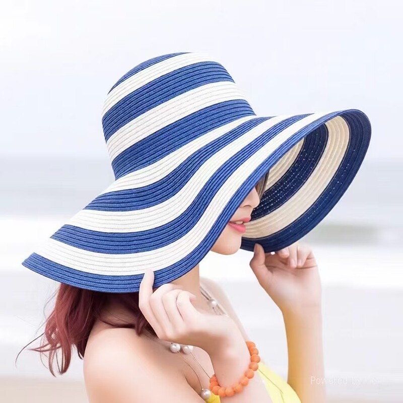 Striped Wide-Brimmed Straw Hat for Women, Summer Large-Brimmed Beach Hat, Foldable Sun Protection Vacation Hat, New Rainbow Hat Striped Wide-Brimmed Straw Hat for Women, Summer Large-Brimmed Beach Hat, Foldable Sun Protection Vacation Hat, New Rainbow Hat