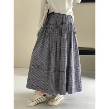 Cangmei Women's Clothing - Elastic Waist Plaid Design Skirt (It's Recommended to Order a Size Smaller!)