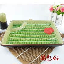 Ice Cracking Glazed Green Vegetable Dish Hot Cold Dish Seafood Pan Seafood With Seasoning G 9 5 Inch Long Rectangular With Gstone Veins