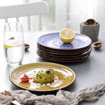 Ice crack glaze relief series new dish plate Salad plate Snack sushi plate Hotel household ceramic tableware multi-color