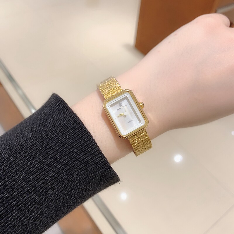 Women's Quartz Watch Square Dial With Woven Strap Elegant Style_voghion.com