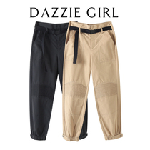 CWJ2020 autumn all-match thin pleated drawstring leg casual pants high waist overalls trousers straight pants women