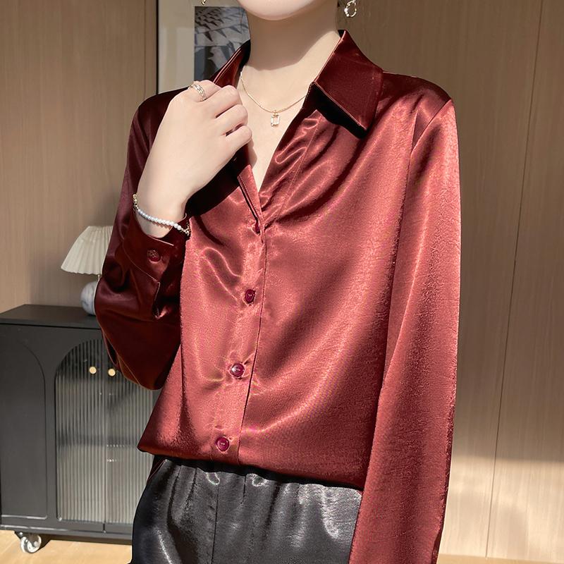 2025 Spring and Autumn New Acetate Satin Shirt Women's Long Sleeve Professional Temperament Top Casual Loose High-Quality Shirt
