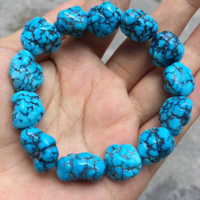 Natural Raw Stone High-Porosity Blue Turquoise Bracelet, Unisex Bracelet with Intense Blue Jade