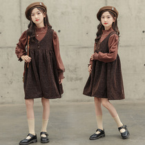 Girl Winter Clothing 2022 New Tide Suit Plus Suede Harness Skirt Big Boy Nets Red Girl Dress 2022 New Wave Trendy