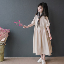 Girl Skirt Summer Thin foreign air length dress over knee little girl Liandress net red girl dress CUHK Girl retro