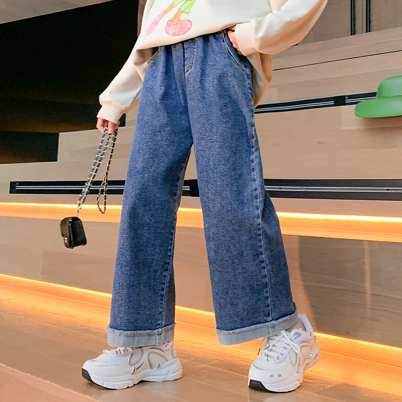 Girl Pants Spring Autumn Outside Wearing Loose Jeans Wide Pants CUHK Children's Tennis Red Girl Clothing 2022 New Wave Trendy