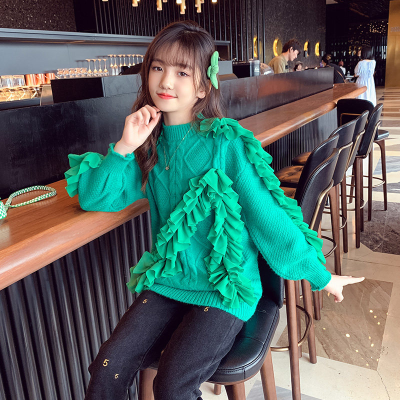 Girl sweaters 2022 new autumn and winter big children women's clothing Trendy Thickened Knit Undershirt Han Fan Coughouse