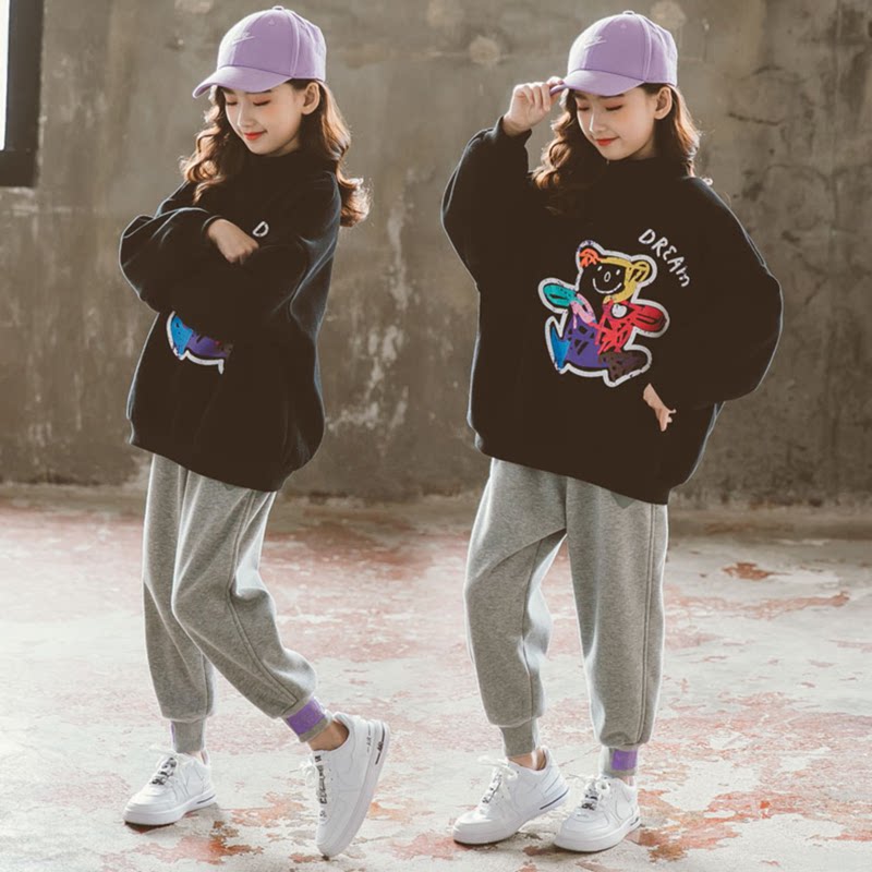 Girl Plus Velvet Clothing Tennis Red Girl Clothing 2022 New Tide Trendy Autumn Winter Han Edition Big Child Burst