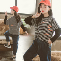Girls undershirt spring-autumn-thin childrens fake two t-shirts 12-year-old girl Spring Costume Childrens Spring Costume Spring 2022 Korean version
