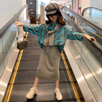 Girl Spring Clothing Suit 2022 New Internet Red Big Child Dress CUHK Child Girl Little Girl Shirt Campus Wind Skirts