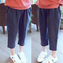 Girls  pants summer thin section loose 2021 summer childrens nine-point pants spring cotton and hemp straight slacks Western style