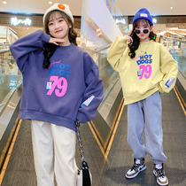 Girl Plus Velvet Clothing Tennis Red Girl Clothing 2022 New Tide Trendy Autumn Winter Han Edition Big Child Burst