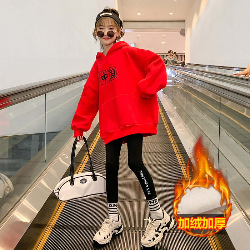 Girl's gush clothing red net red girl clothes 2022 new Chinese New Year autumn and winter Korean version big child bursting with a velvet